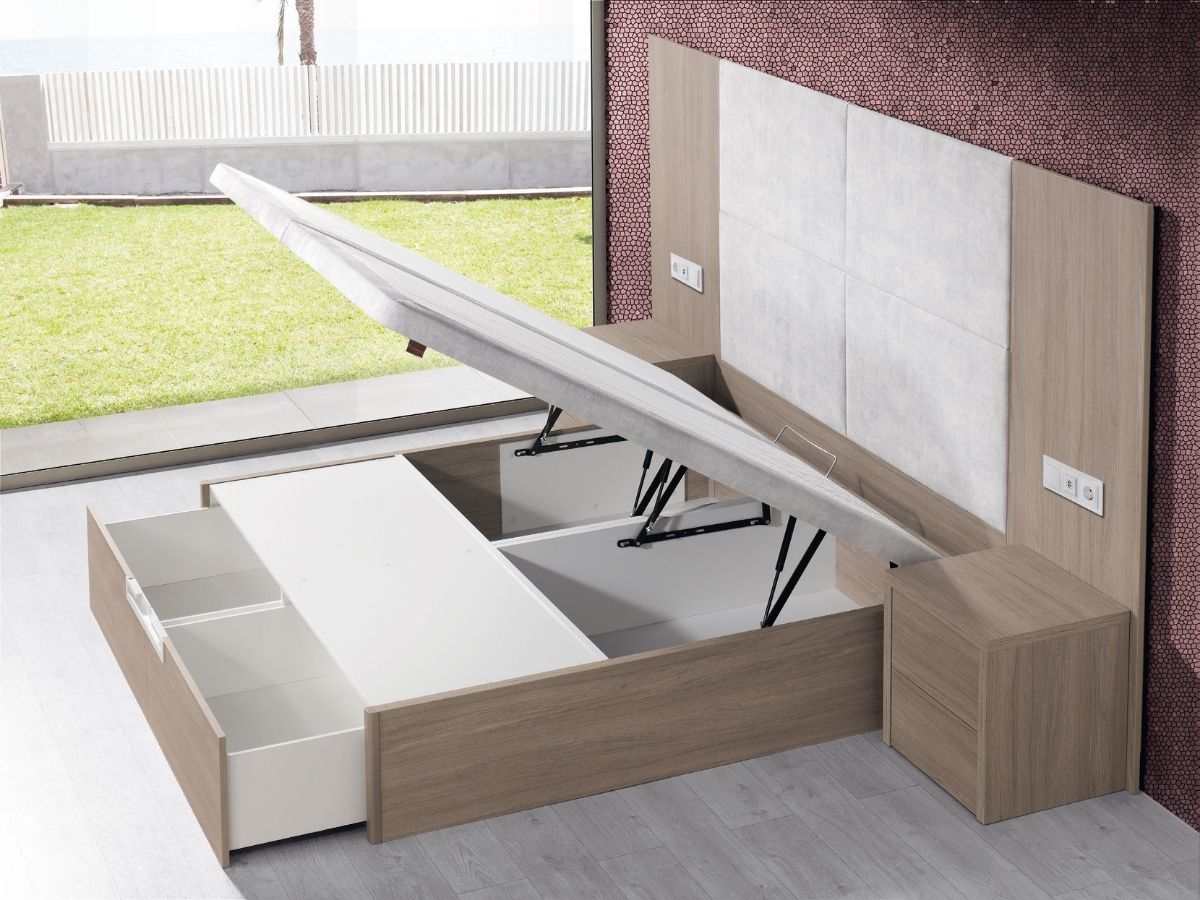 Canapé abatible de madera con cajón frontal ÉBANO